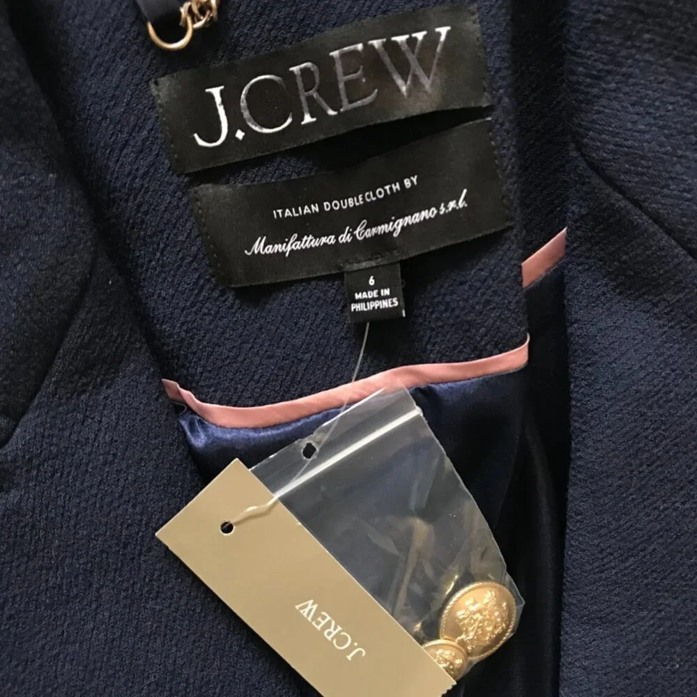 NWT JCrew Blazer Jacket Womens 6 Navy Blue Italian Double Cloth Wool BV087 NEW
